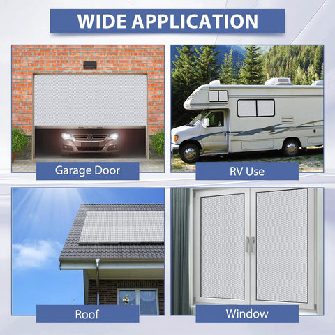 Heavy Duty Reflective Bubble Insulation Sheet For Garage Door Thermal Barrier featured on garage door, RV, roof, and window.