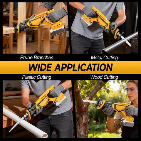 Wide application of Cordless Reciprocating Saw Bare Tool Compatible With 20V Max Batteries in cutting wood, metal, PVC, branches.