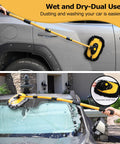 Chenille Microfiber Car Wash Brush Mop Kit With Long Handle And Extension Pole cleaning SUV side and front with soap