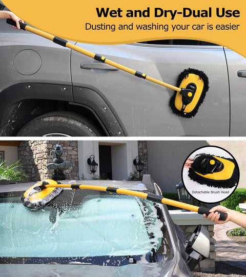 Chenille Microfiber Car Wash Brush Mop Kit With Long Handle And Extension Pole cleaning SUV side and front with soap