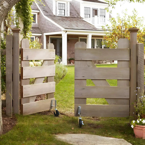 Gate with Two Pack Spring Loaded Gate Casters, 4 Inch Adjustable Wheel With Brake, Heavy Duty Gate Wheel Load Capacity 220 Lbs