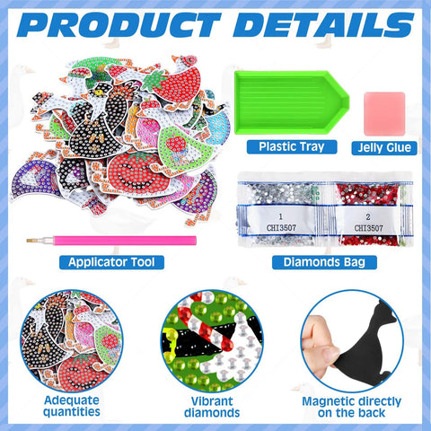 Goose Diamond Painting Magnets Set For Fridge 30 Pieces Dope 5D Rhinestone Gem Art Kit with tray, glue, and applicator included.