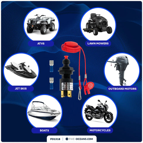 Universal Emergency Kill Switch For Boats And Personal Watercraft, 12VDC Engine Shut Off Switch with coil lanyard and red buoy
