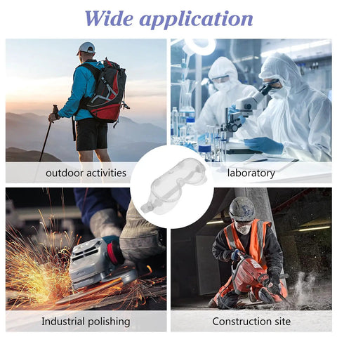 Tough As Nails Safety Goggles Featuring Antifog Coating And Impact Resistant Lenses in various applications like construction, laboratory, and outdoor.