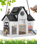Outdoor Solar Powered Bird Feeder For Cardinals Large White Hanging Metal Wild Bird Feeder With Squirrel Proof Design