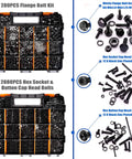 All In One Flange Bolt And Screw Kit With 3160 Pieces, Taiss Brand, 42 Sizes From M2 To M10, Includes Hex Socket Button Head And Cap Head Screws, M2 M3 M4 M5 M6x1.0 M8x1.25 M10x1.5, Black Zinc Plated, Double Layer Portable Toolbox