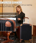 Cosbarn 5-piece ABS luggage set with spinner wheels; black ribbed hard-shell suitcases with brown trim