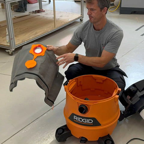 Person using Reusable Dust Bag For Ridgid And Craftsman Shop Vacuums, 1 Pack Vacuum Bag And Filter Bag, showing assembly