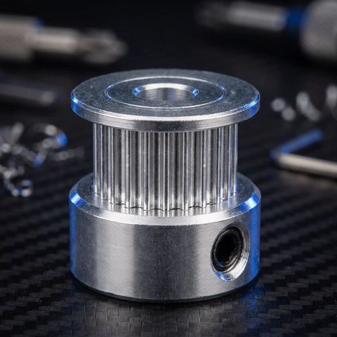 8 Piece GT2 Timing Belt Pulleys Set For Machinery And CNC 20 Tooth 6mm GT2 Belts 5mm Bore Synchronous Drive Direct Install High Precision Aluminum Pulleys, close-up aluminum pulley