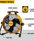 18 Inch High Velocity Floor Fan With 3 Speed Settings Heavy Duty Air Circulator 180 Degree Tilt Large Electric Metal Drum Fan For Garage
