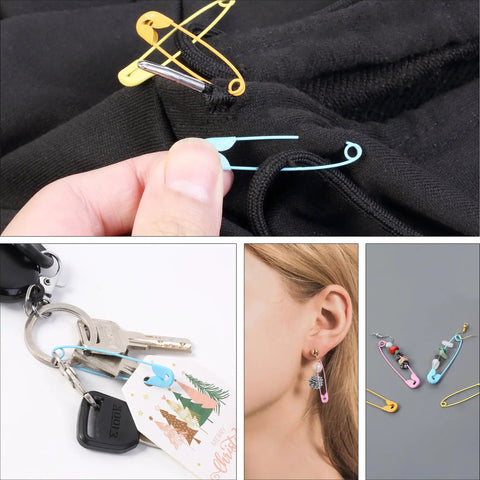Snazzy Assorted Safety Pins 300 Piece Pack With Five Durable Rust Resistant Sizes In Bright Colors Perfect For Crafting Sewing And Quick Repairs Around The House