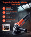 Badass Hustle Ready 4.5 Inch Angle Grinder 1400W High Amp Electric Motor With Variable Speed Trigger showing protective design features.