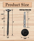 Beefy Heavy Duty Structural Lag Screws For Wood, 25 Pack, Size 14 By 4 Inch, Black Coated Rust Resistant Finish shown with bit