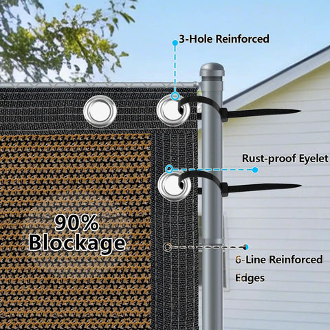 Close-up of 6 Foot By 50 Foot Privacy Fence Screen 180 GSM Heavy Duty Shade Net with reinforced bindings and grommets.
