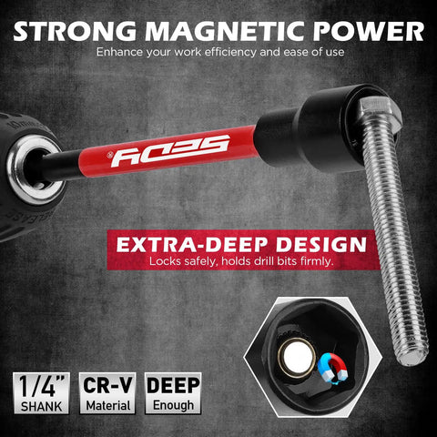 Close-up of 41 Piece Magnetic Impact Nut Driver Set emphasizing strong magnetic power and extra-deep design.