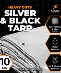 Heavy Duty Poly Tarp 20x35 Feet 10 Mil Thick Waterproof UV Blocking Cover With Laminated Coating, Silver and Black with Grommet