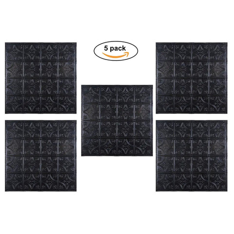 Tin Wall Tiles 24x24 Nail Up Black 5 Pack for Backsplash Ceiling and Stair Risers, shown arranged in square formation