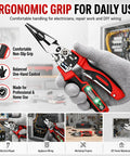 4-in-1 Wire Stripping and Testing Pliers Electrician’s Multitool showing ergonomic grip design for comfortable handling.