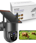 Wireless Cellular PTZ Security Camera For Outdoor Monitoring With Solar Charging and 4G signal with integrated solar panel and display.