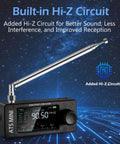 All Band Pocket Radio Receiver With AM FM LSB USB CW RTTY Si4732, featuring built-in Hi-Z circuit on starry blue background