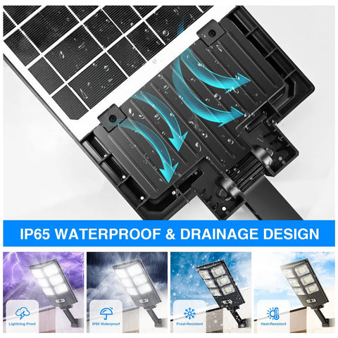Powerful 200W Solar Flood Light For Outdoor Use With IP65 Waterproof Build drainage design detail.