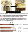 Measuring abdominal size for Rugged Cowhide Leather Shotgun Shell Bandolier Belt using a tape measure for accurate fit.