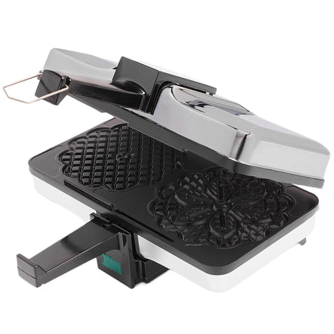 Authentic Italian Pizzelle Maker Electric Baker Press with non-stick plates for making two 5 inch cookies.
