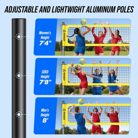 Heavy Duty Volleyball Net Set For Backyard And Beach Play With Anti Sag Winch 32Ft Reinforced Net Height Adjustable RustResistant Aluminum Poles