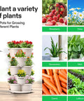 Five Tier Vertical Stackable Garden Planter For Strawberries Flowers Herbs And Veggies In Ivory Finish with plant options