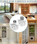 Sliding Wardrobe Door Hardware Set With Four Rollers And Eight Screws For Closet Cabinets, shown in various home settings