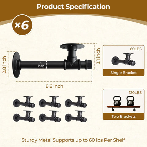 Dope Industrial Pipe Shelf Bracket Set For 8 To 16 Inch Wood Floating Shelves In Black Iron With Wear Resistant Coating Vintage Rustic