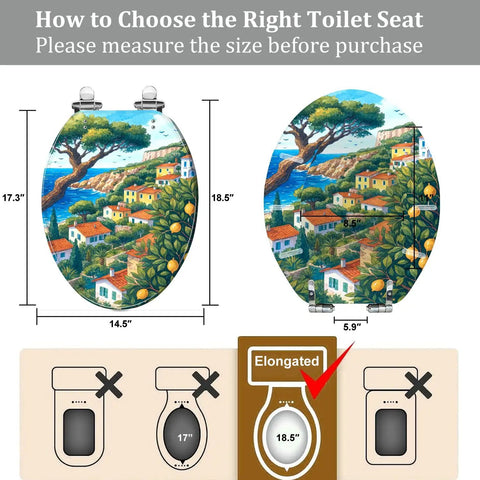 Resin Elongated Toilet Seat for Bathroom with floral design, dimensions 14.5" x 18.5", suitable for elongated toilets.