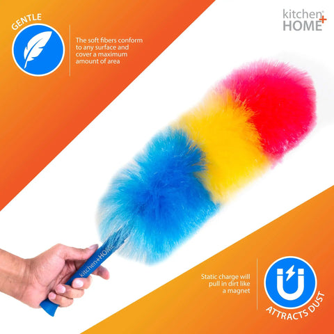 Rainbow 23 Inch Static Duster With Electrostatic Attraction Dust Sticks Like A Magnet Flexible Metal Core Easy Wipe Cleaner For Furniture Shelves Blinds And Delicate Surfaces A Handy Home Cleaning Tool