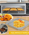 Air Fryer Basket And Steel Wire Rack Accessory For SP100 SP101 Convection Oven, 13.5 X 13.3 Inches, with food and oven display