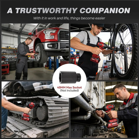 Mechanics using Beast Mode Heavy Duty Cordless Impact Wrench With Fifteen Hundred Newton Meters Torque Half Inch Drive High Torque Gun on vehicles