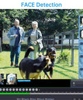 16 Channel 2MP 1080P Hybrid DVR Recorder 6 In 1 H265 Plus Security Digital Video Recorder For Analog AHD IP TVI CVI CVBS Cameras No Hard Drive Needed, face detection feature displayed on screen with elderly couple and dog in garden.