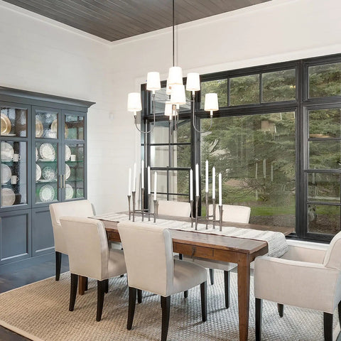 Dining room with chandelier lit by Grab Ultra Bright E12 LED Bulbs For Chandeliers And Ceiling Fans, 12W, 6000K Daylight White