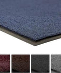 Corner view of Ovation Entrance Mat 3 Ft By 10 Ft Blue For Home Or Office, Heavy Duty Tufted Decalon Pile, showcasing material and color.