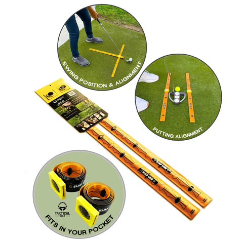 Pocket Size Golf Alignment Sticks And Swing Aid With Modular Ruler System For Fixing Slice Takeaway Stance Putting And Posture shown