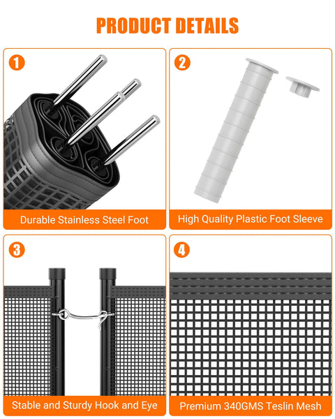 Mesh Pool Safety Fence For Inground And Above Ground Pools 4 Ft By 12 Ft With Stainless Steel Feet Weatherproof Outdoor