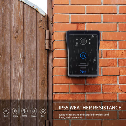 Wireless Video Doorbell Intercom Kit With 7-Inch Touch Monitor, HD Camera Doorphone, No WiFi Needed, App Free Setup, Long Range Up To 984 Feet, Easy Access Control System For Home Office Apartment Security installed on brick wall