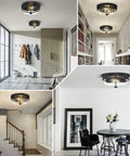 Rustic Seeded Glass Shade Black Flush Mount Ceiling Light 2 Light Fixture in modern farmhouse settings.