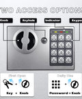 Compact Hidden Safe Box For Money And Valuables With Keys And Digital Code, showing keypad and keyhole for secure access