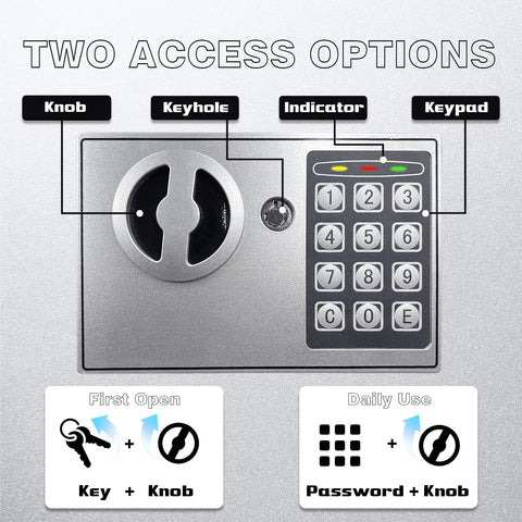 Compact Hidden Safe Box For Money And Valuables With Keys And Digital Code, showing keypad and keyhole for secure access
