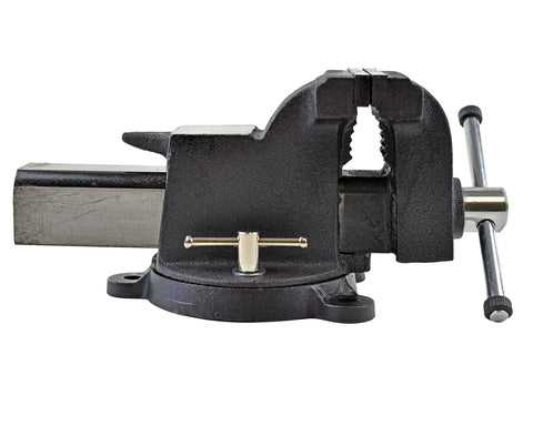 6 Inch Beefy Heavy Duty Steel Bench Vise With 360 Degree Swivel Base And Half To Two Inch Pipe Capacity Cast Steel Body Black Finish
