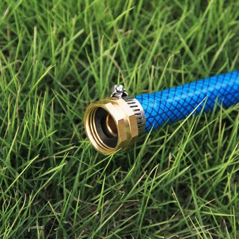 Heavy Duty Garden Hose Repair Connector Set With Clamps Aluminum Quick Connect Fittings For Three Quarter Inch And Five Eighth Inch Hoses, Includes Male And Female Adapters, Rust Resistant, Two Sets With Washers.