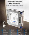 Side view of W3 Omni Robot Window Cleaner with Auto Clean Station featuring 12-tier protection and smart navigation.
