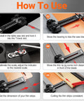 Instructional guide showing how to use Thin Rip Table Saw Jig With Push Block And Dual Pulleys For Precision Repeatable Narrow Strip Cuts Fits 3/8 X 3/4 In T Slots And 1/4 X 3/8 In T Slots Compatible With Most Table Saws Router Tables And Band Saws