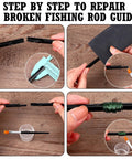 Step by step use of All In One Fishing Rod Repair Kit With Stepless, Speed Adjustable Wrapping Winder for rod guide repair.
