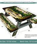 3 Piece Fitted Picnic Table Cover Set for Outdoor 6ft Tables and Benches, waterproof, with forest camp design, fits 30x72 table and 12in benches.